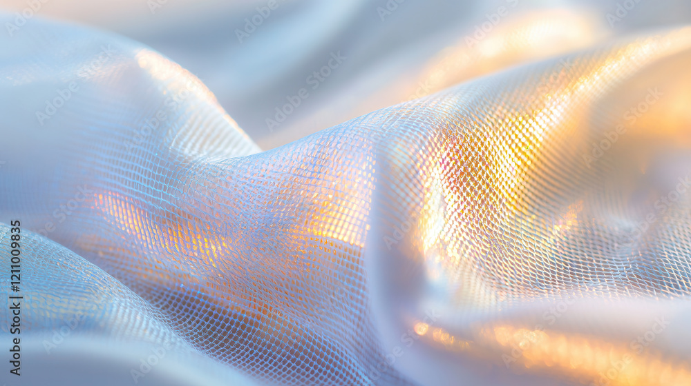 Aufkleber shimmering fabric with glowing nano patterns reflecting soft light, creating futuristic and ethereal