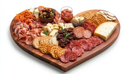 Heart Shaped Charcuterie Board with Assorted Meats, Cheeses and Snacks