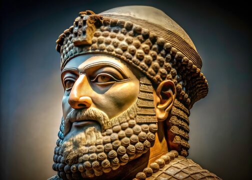 Close-up reveals the weathered face of Sargon, powerful Akkadian king.