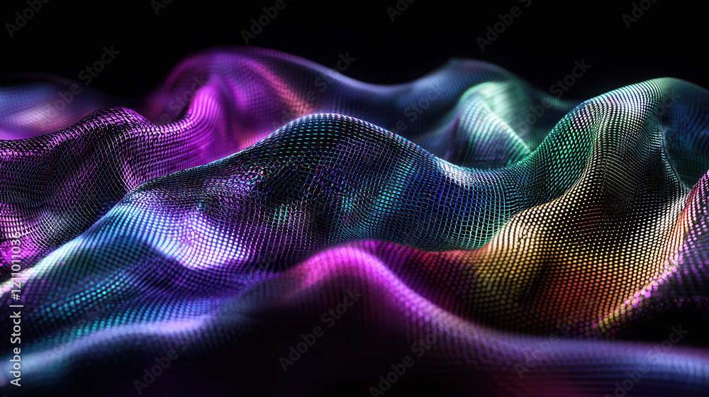 Poster nano tech infused glowing fabric with vibrant colors and ambient light, creating futuristic and dyna