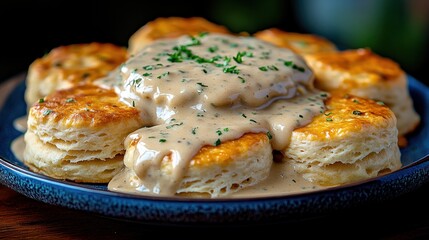 Buttermilk biscuits smothered in creamy sausage gravy.