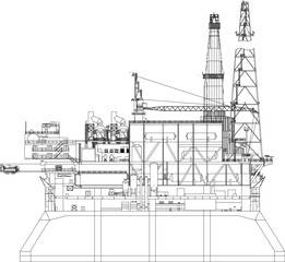 vector illustration design image of oil refinery platform construction for drilling in the open sea