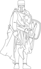 vector illustration design image of medieval knight with armor to fight in the kingdom era