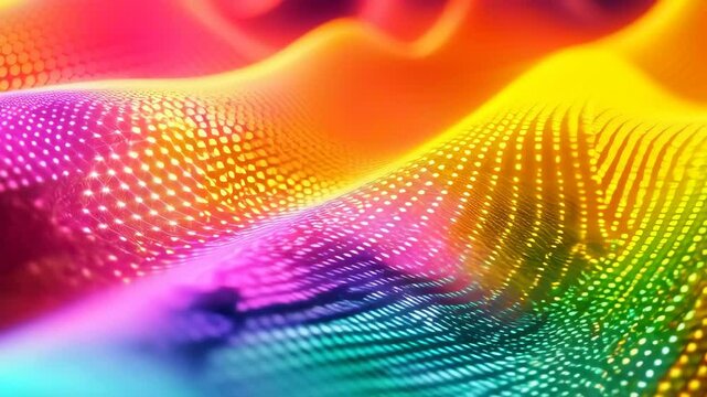 Dynamic flowing waves of neon dots creating vivid abstract patterns