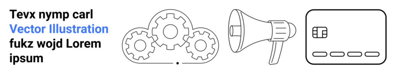 Gears representing mechanism, megaphone signifying promotion, and a web interface component. Ideal for business management, marketing strategy, digital campaigns, technical development, teamwork