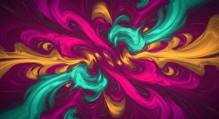 Obraz premium Abstract Swirl in Hues of Teal, Magenta, and Gold: A captivating abstract pattern, characterized by swirling, fluid shapes in vibrant teal, magenta, and golden hues.