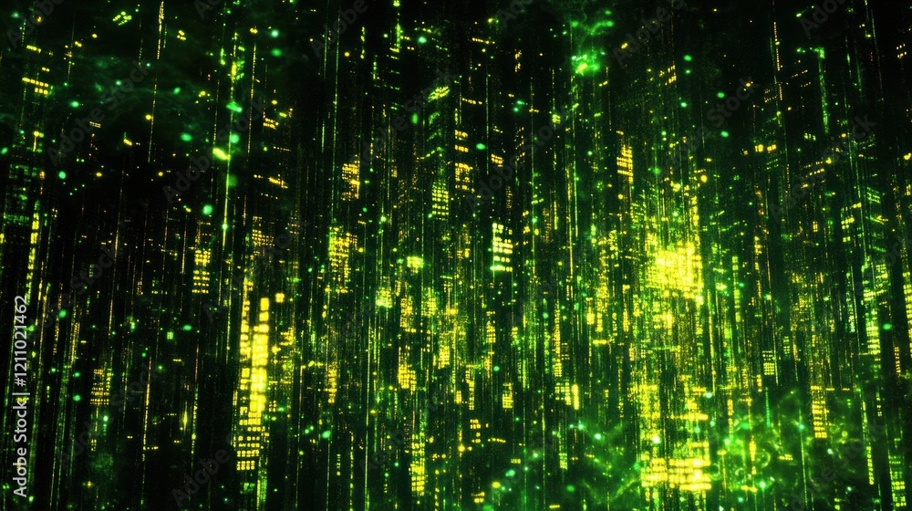Poster abstract digital matrix: green and gold data stream