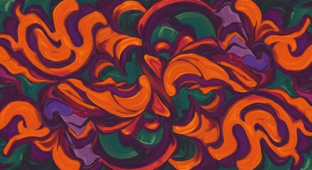 Abstract Swirls of Color: A captivating abstract art piece, featuring vibrant swirls of orange, purple, and green,  creating a dynamic and mesmerizing pattern.