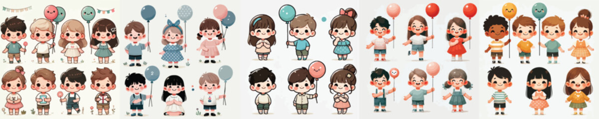 vector set of small children holding balloons