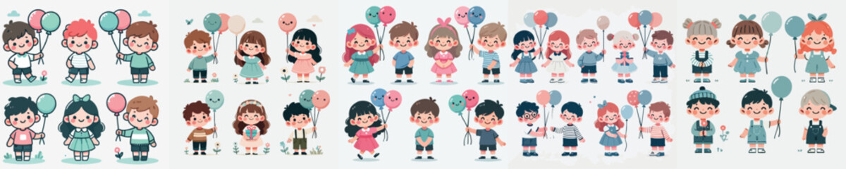 vector set of small children holding balloons