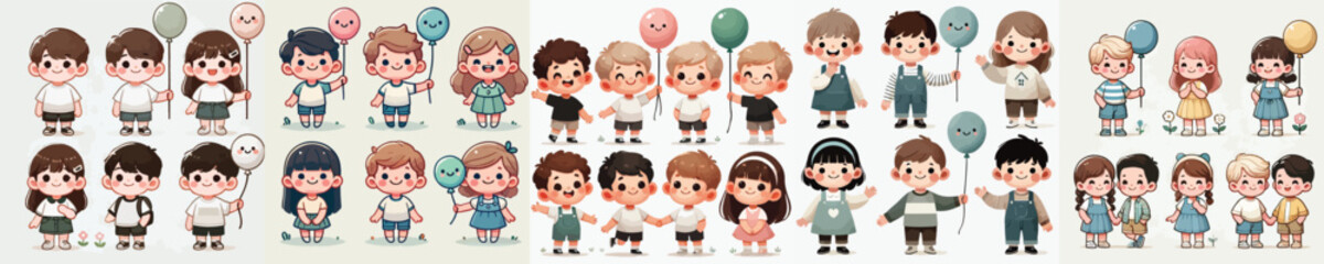 vector set of small children holding balloons