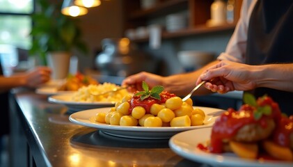 Delicious plated meals served at a cozy restaurant featuring gourmet ingredients.