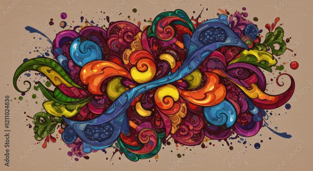 Aufkleber vibrant abstract swirl: an explosion of color and swirling organic shapes creates a vibrant and dyna