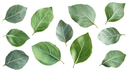 Fototapeta premium Set of green eucalyptus leaves forming natural frames, cut out