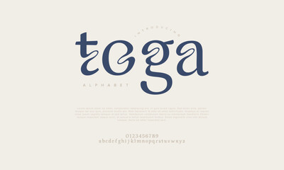 Fototapeta premium Toga typography beauty fashion elegant minimalist serif italic fonts decorative wedding vintage retro logos. Minimal luxury font alphabet logo. Vector illustration