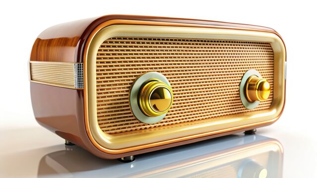 1950s Retro Radio, Vintage Radio, White Background, High Depth of Field, Classic Radio, Antique Radio, Retro Style, Mid Century Modern Radio