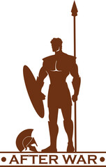 sparta warrior after war, holds shield and spear