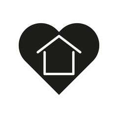 House in heart. Love home concept. Vector minimalist icon. Black white shape.