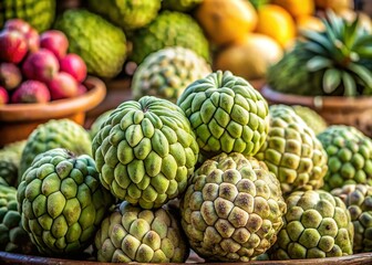 Fototapeta premium Portuguese Market Stall: Ripe Cherimoyas for Sale - Minimalist Photo
