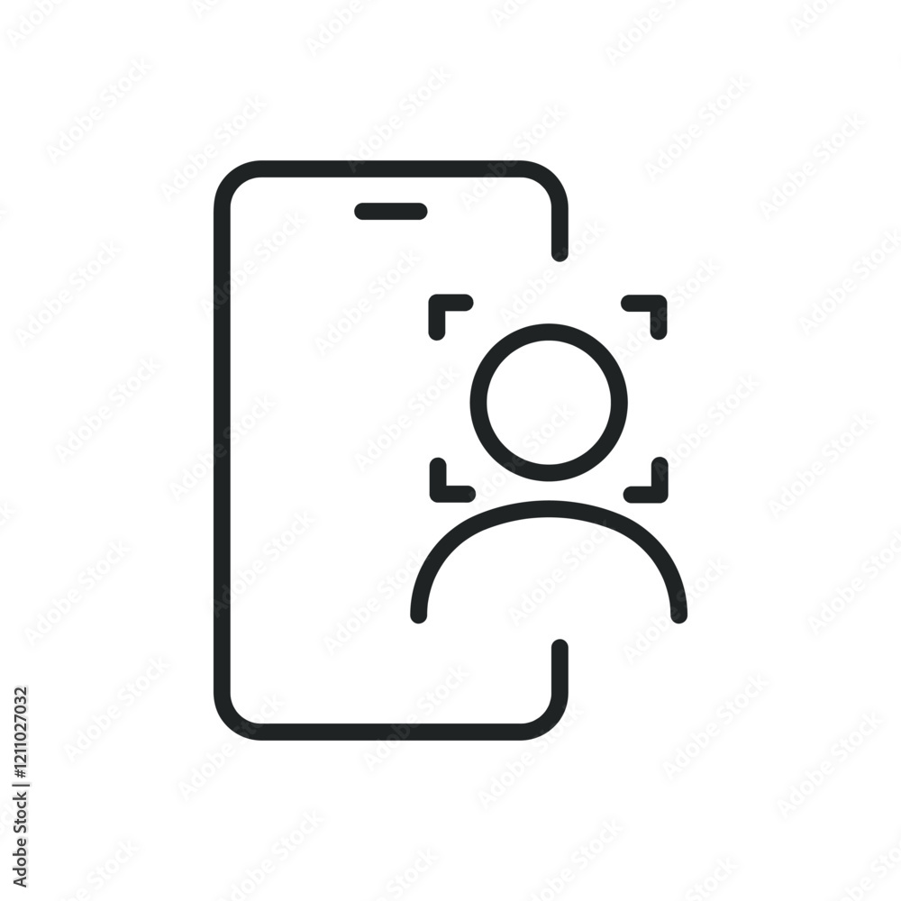 Poster smartphone face recognition thin line icons. editable stroke and perfect pixel on transparent backgr