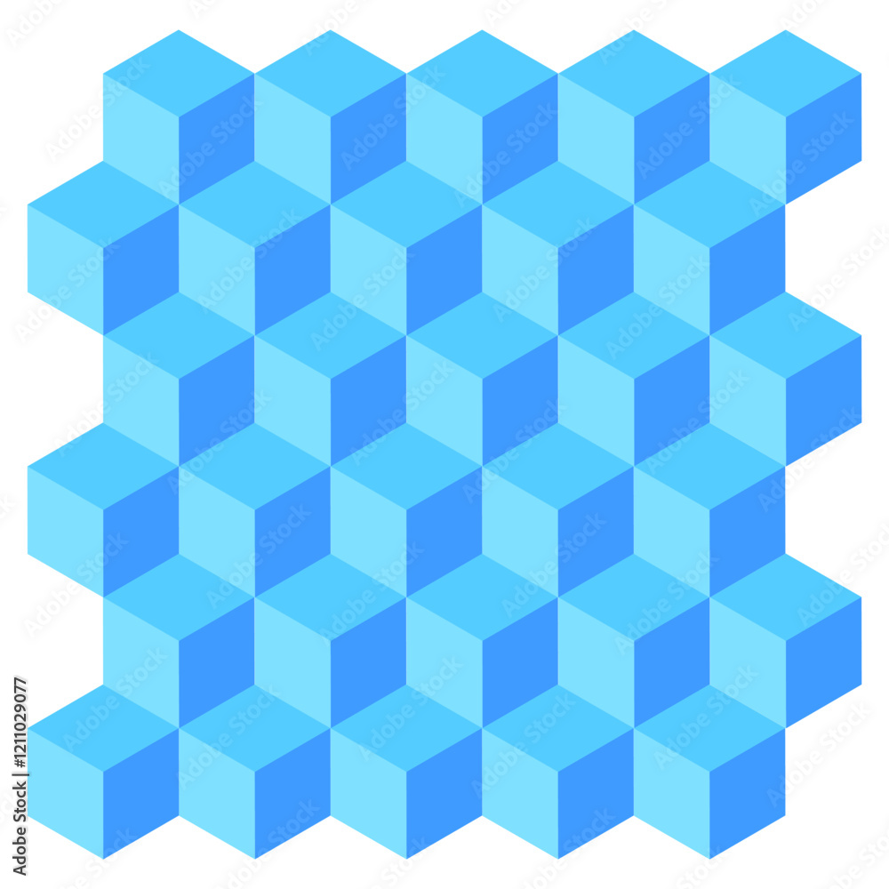 Poster blue cube pattern. isometric geometric shapes. modern abstract texture. vector background.