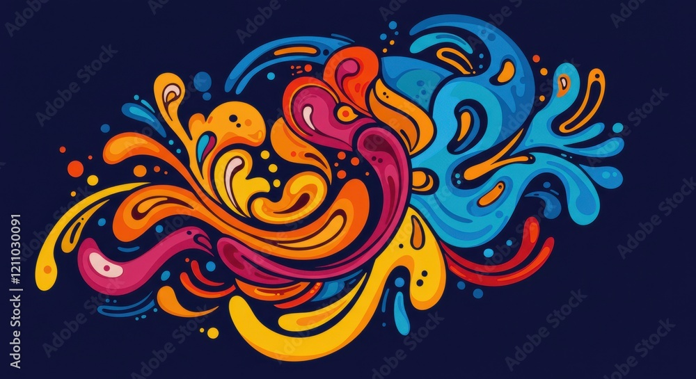 Poster abstract vibrant swirls: an explosion of color and dynamic movement. intertwined swirls of vibrant b