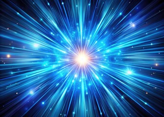 Naklejka premium Abstract Blue Zoom Background, Starburst Lights, Energy Vortex, Aerial Photography, Dynamic Design