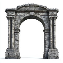 Obraz premium A realistic photograph of an ancient Roman stone archway, isolated on a white background with no shadows or reflections.