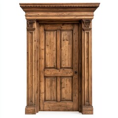 A solid wood door with an aged finish, showcasing the natural grain and character of the wood in a rustic style. The door is made from high-quality pine or cypress timber, with detailed carvings on it