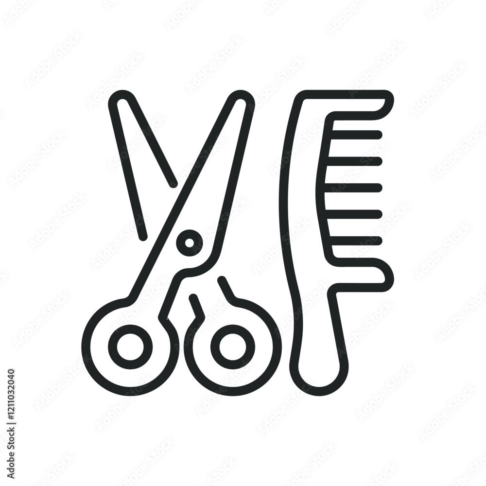 Poster scissor an comb thin line icons. editable stroke and perfect pixel on transparent background