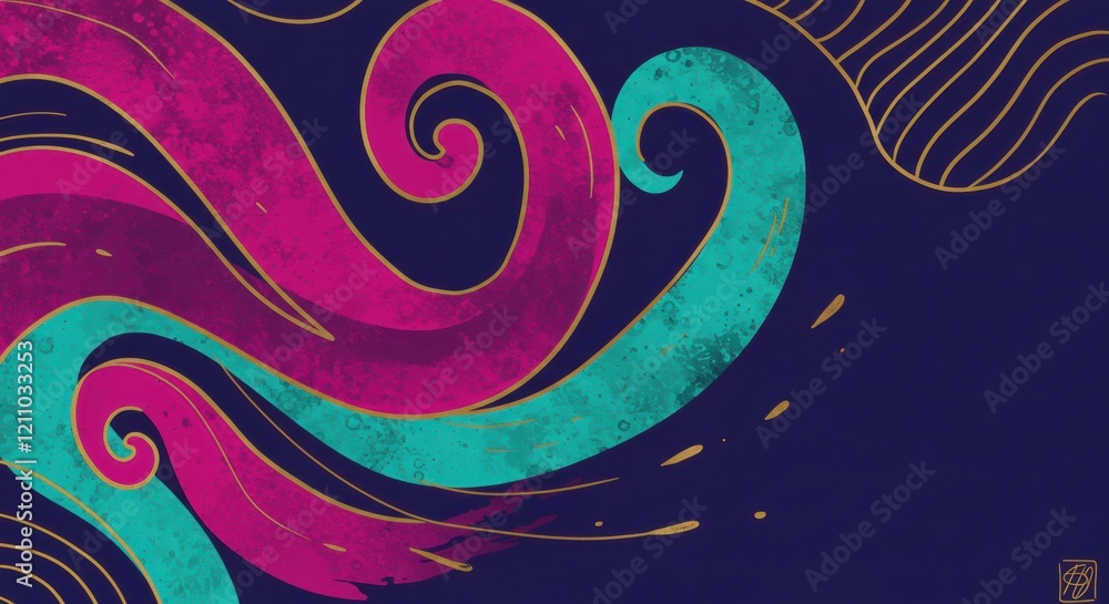 Aufkleber abstract swirls of magenta and teal: a dynamic digital artwork featuring vibrant magenta and teal sw