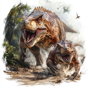 Majestic Carnosaurs Hunting in Prehistoric Jungle