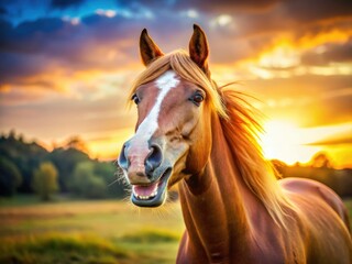 Obraz premium Happy Horse, Smiling Equine, Cheerful Pony, Joyful Horse Portrait, Equestrian Photography