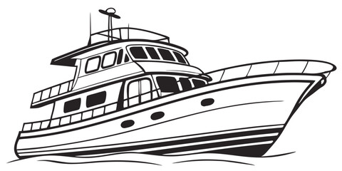 Fototapeta premium ship side view, logo, black outline vector drawing PNG