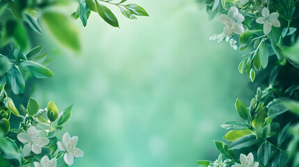 Obraz premium Nature's tranquility blooming flowers framing a serene green background garden image calm close-up peaceful vibes