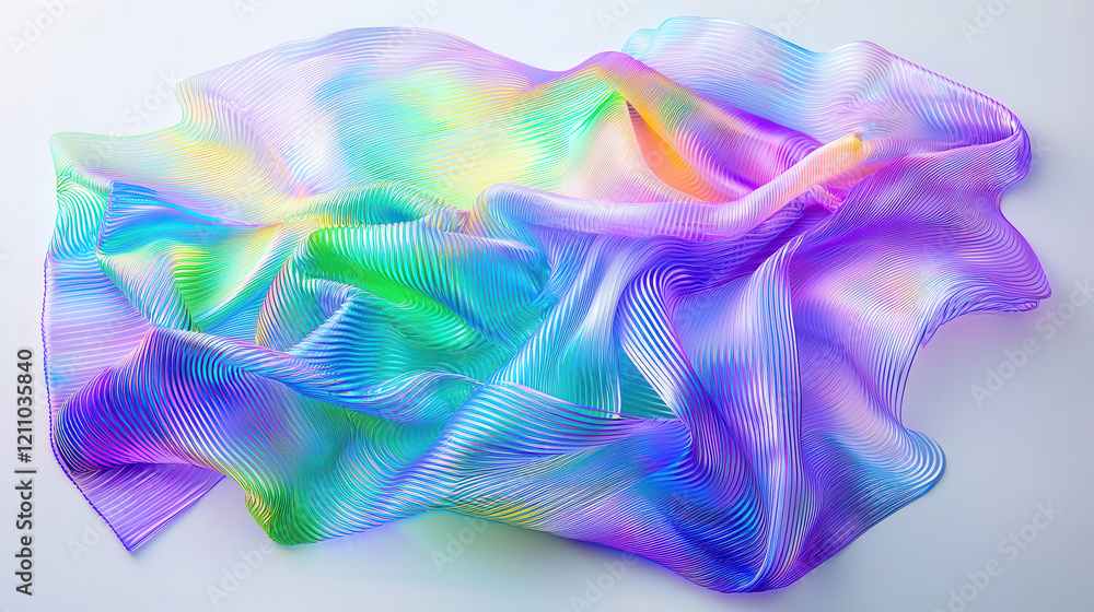 Poster vibrant, futuristic fabric with flowing, illuminated nano tube patterns in rainbow hues, creating me