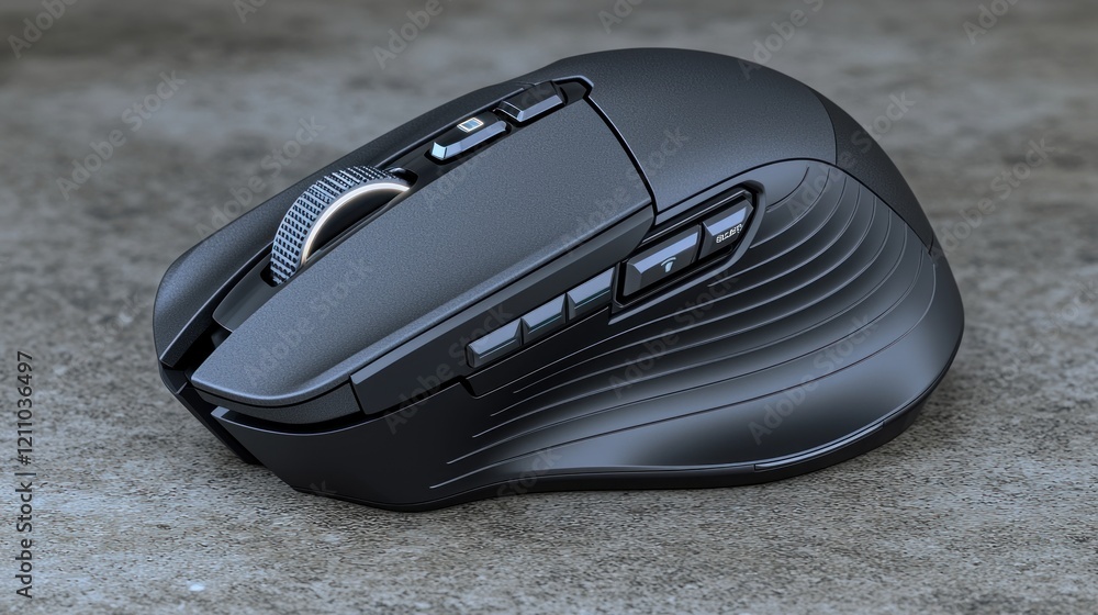 Aufkleber ergonomic black computer mouse with textured surface on gray background