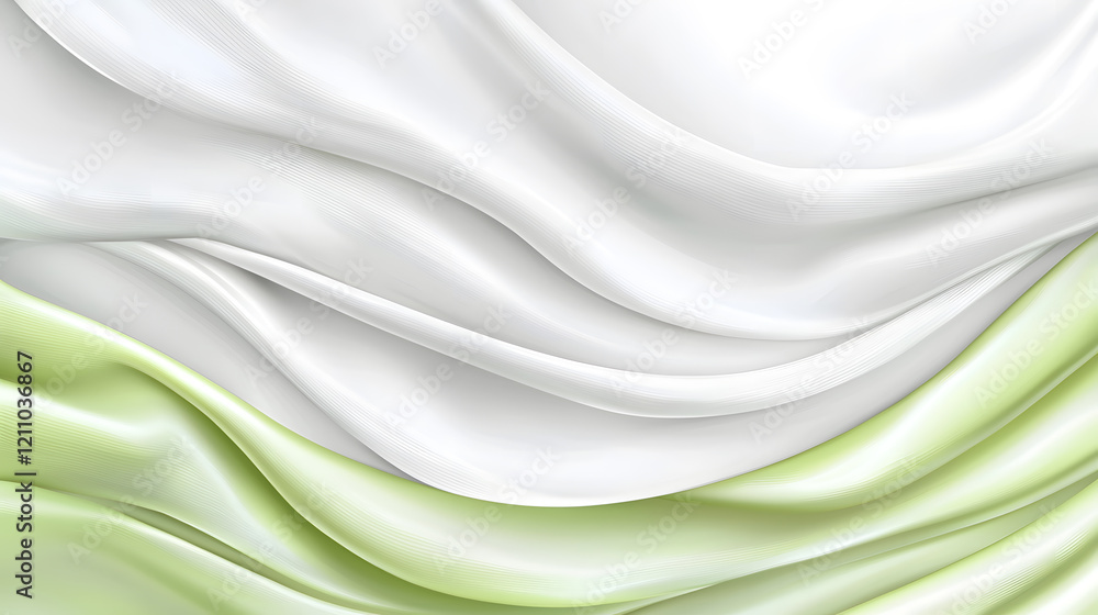 Poster flowing textures of soft green and white fabric studio setting digital art abstract design close-up 