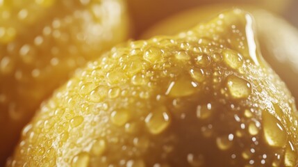 Close-up Dewy Lemons Sunlight Kitchen Food