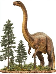 Fototapeta premium Sauropod dinosaur model, prehistoric scene, nature background, educational illustration