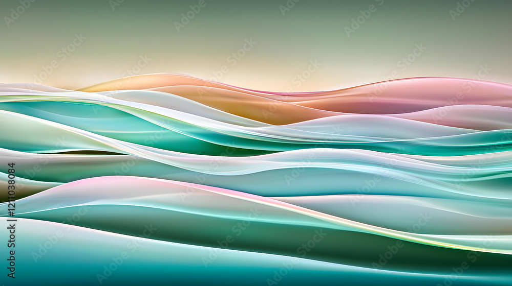 Poster flowing waves of colorful patterns abstract landscape digital artwork calm environment aerial view s
