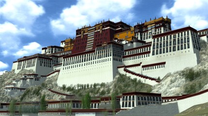 Fototapeta premium Majestic Potala Palace, Tibet; Hillside location; clear sky; travel destination