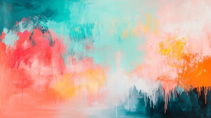 Abstract Colorful Acrylic Painting With Dripping Paint