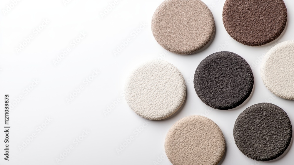 Poster textured circular color samples on white surface display