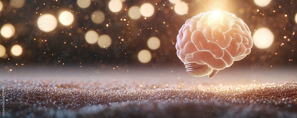Poster illuminated brain with soft bokeh background effect
