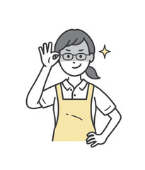 眼鏡を上げて悪巧みしてニヤける若い女性介護士