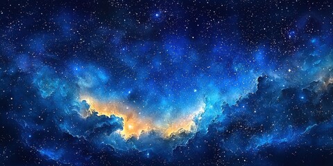 A stunning blue gradient watercolor background depicting a starry sky.