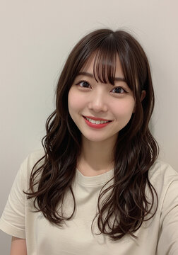 日本人女性のセルフィー写真、自撮り、笑顔、20代
