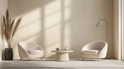 Minimalist Living Room Interior Design Featuring Cream Chairs