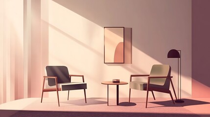 Sunlit Room Interior Featuring Two Chairs and Table